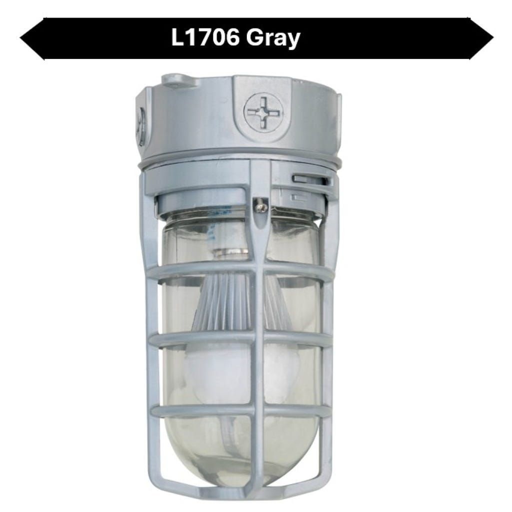 Topaz Outdoor Ceiling Mount Incandescent or LED Ready Vaportight Industrial Jelly Jar with E26 Socket for up to a 100W Incand or Equiv LED Bulb (not included) Die Cast Aluminum Gray Finish Topaz Outdoor Ceiling Mount Incandescent or LED Ready Vaportight Industrial Jelly Jar with E26 Socket for up to a 100W Incand or Equiv LED Bulb (not included) Die Cast Aluminum Gray Finish
