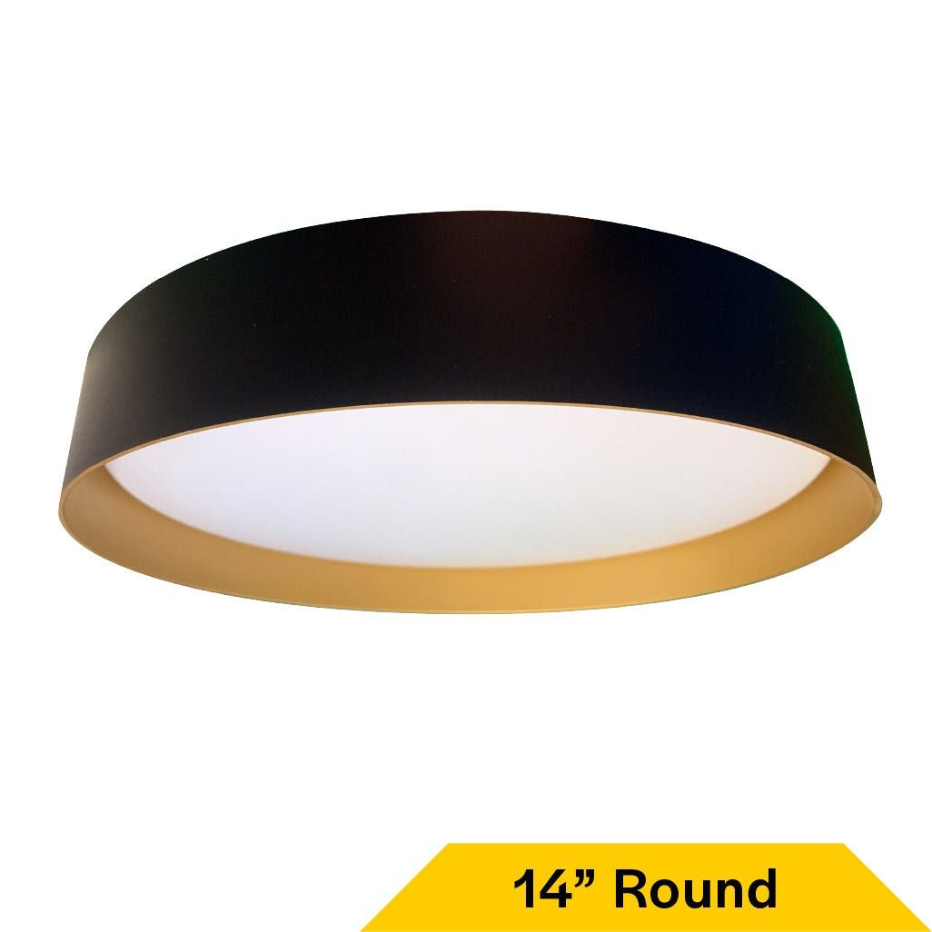 Flush Mount Anti-Glare Thick Black Ring with Gold Inner Reflector 14" Selectable CCT 27/30/35/40/50K 21W 1400LM 120V TRIAC Dimming Plastic Lens
