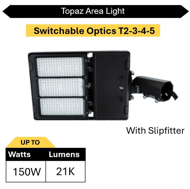 Topaz Area Light Power & Color Selectable Switchable Optics Type 2-3-4-5 Slipfitter Bronze 70-100-150W 10500-14500-21000L 3K-4K-5K 0-10V Dim 120-277V 100KHr Topaz Area Light Power & Color Selectable Switchable Optics Type 2-3-4-5 Slipfitter Bronze 70-100-150W 10500-14500-21000L 3K-4K-5K 0-10V Dim 120-277V 100KHr