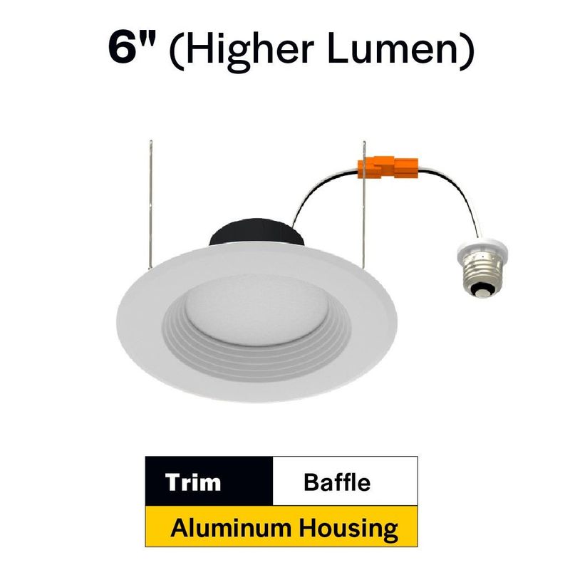 ProLED Select Retrofit Downlight 6in 14W Color Selectable 1200 lumen Dimmable Baffle Trim