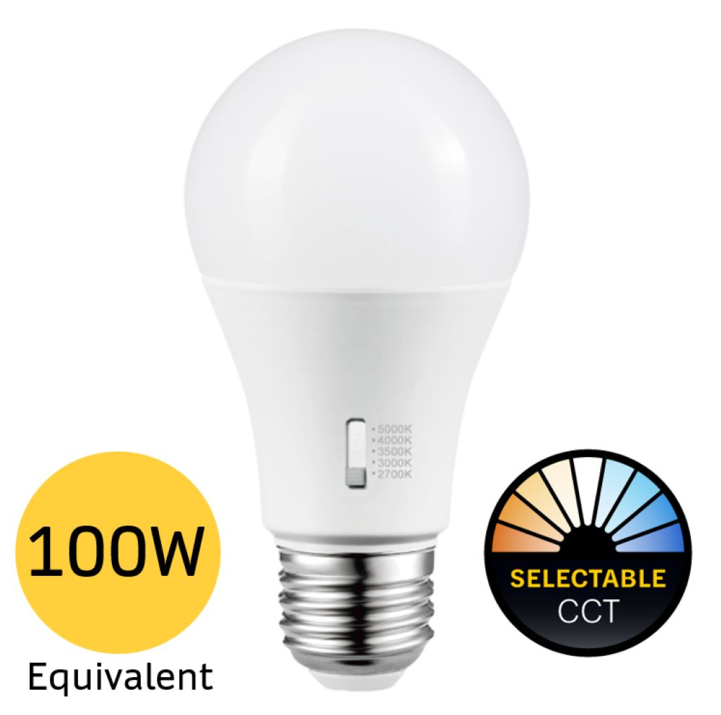 LED A19 Lamp Medium (E26) Base Color Selectable 2700K-5000K 15W 1600 Lumens (100W Equiv) Dimmable T20