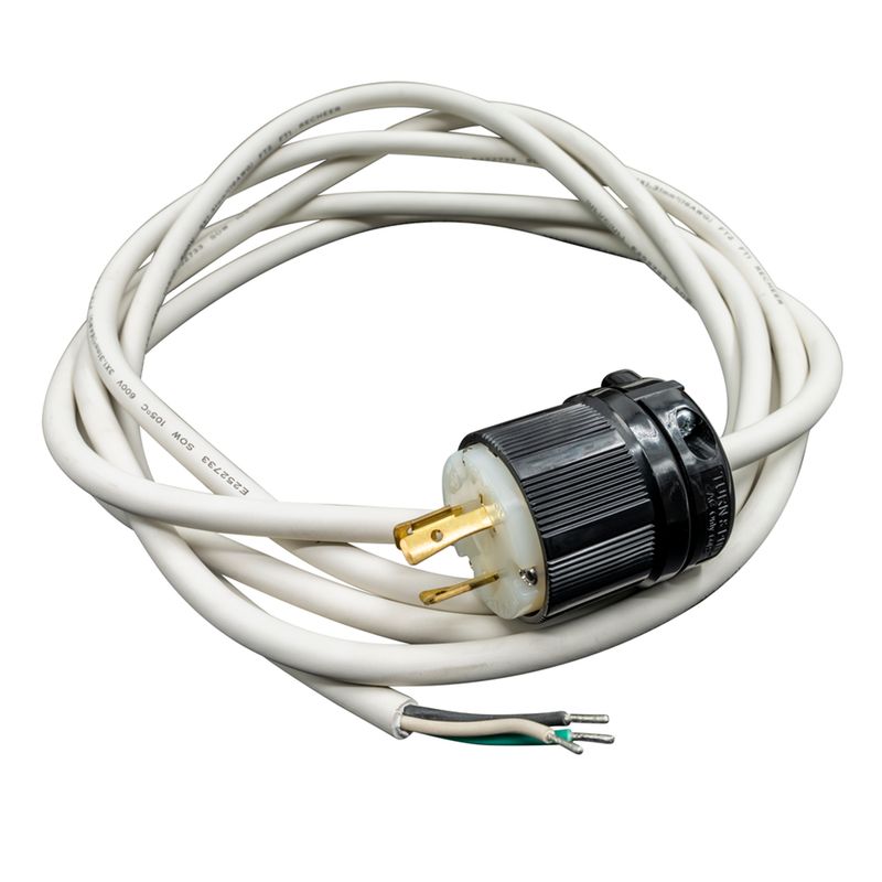Topaz 12FT White Cord and Plug Set 480V with Nema L8-20 20A Twist Lock Plug Topaz 12FT White Cord and Plug Set 480V with Nema L8-20 20A Twist Lock Plug
