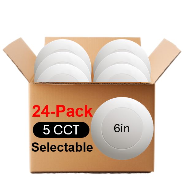 LED Surface Mount Downlight 6in 15W 1230 Lumens 27/30/35/40/50K Color Select 120V Triac Dim 24 Pack LED Surface Mount Downlight 6in 15W 1230 Lumens 27/30/35/40/50K Color Select 120V Triac Dim 24 Pack