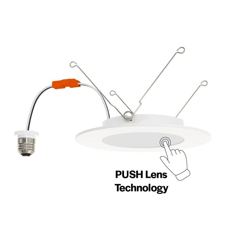 LED Retrofit Slim Downlight 6in Smooth Trim 10W 900 Lumen Push Lens for CCT Select 27/30/35/40/50 Triac Dim 90CRI 120V Torsion Spring