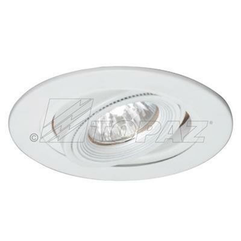 Topaz 4in Low Voltage Can Trim with White Gimbal and Shallow White Baffle uses 12V MR16 Lamps or LED Equiv Topaz 4in Low Voltage Can Trim with White Gimbal and Shallow White Baffle uses 12V MR16 Lamps or LED Equiv