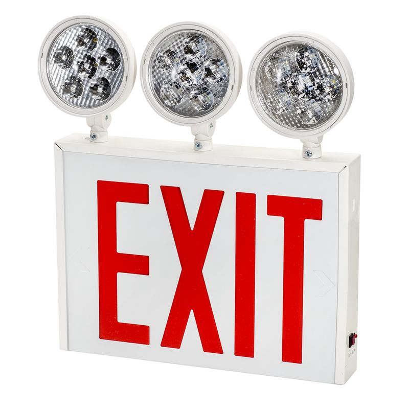 Topaz LED White Steel Exit Emergency Combo NYC Approved Red Legend Adjustable 3-Head with 90-min Battery Backup Topaz LED White Steel Exit Emergency Combo NYC Approved Red Legend Adjustable 3-Head with 90-min Battery Backup