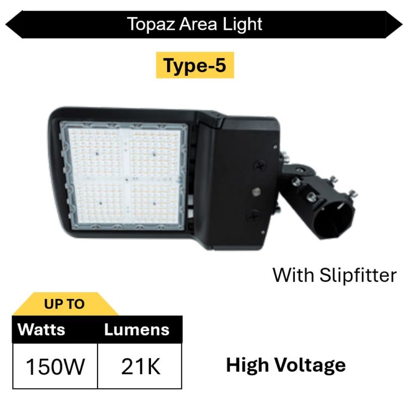 Topaz Area Light Power & Color Selectable High Voltage Type 5 Slipfitter Bronze 70-100-150W 10500-15000-22000L 3K-4K-5K 0-10V Dim 277-480V 100KHr Topaz Area Light Power & Color Selectable High Voltage Type 5 Slipfitter Bronze 70-100-150W 10500-15000-22000L 3K-4K-5K 0-10V Dim 277-480V 100KHr
