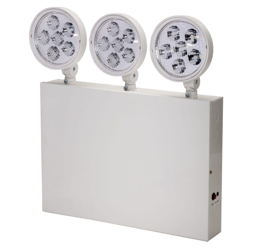 Topaz LED White Steel Emergency Unit NYC Approved Adjustable 3-Head with 90-min Battery Backup
