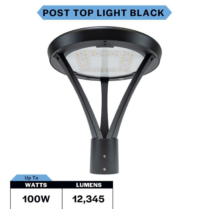 Topaz Outdoor Power & Color Selectable Post Top Light Black (60-80-100W, 3-4-5K) with Optional Photocell 7,800-12,345lm