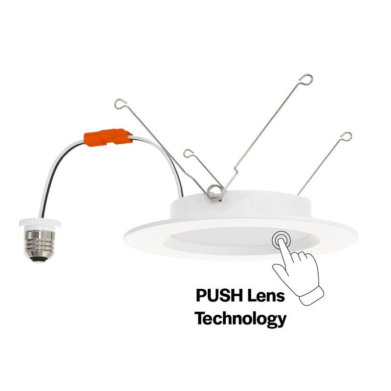 LED Retrofit Slim Downlight 6in Baffle Trim 10W 900 Lumen Push Lens for CCT Select 27/30/35/40/50 Triac Dim 90CRI 120V Torsion Spring