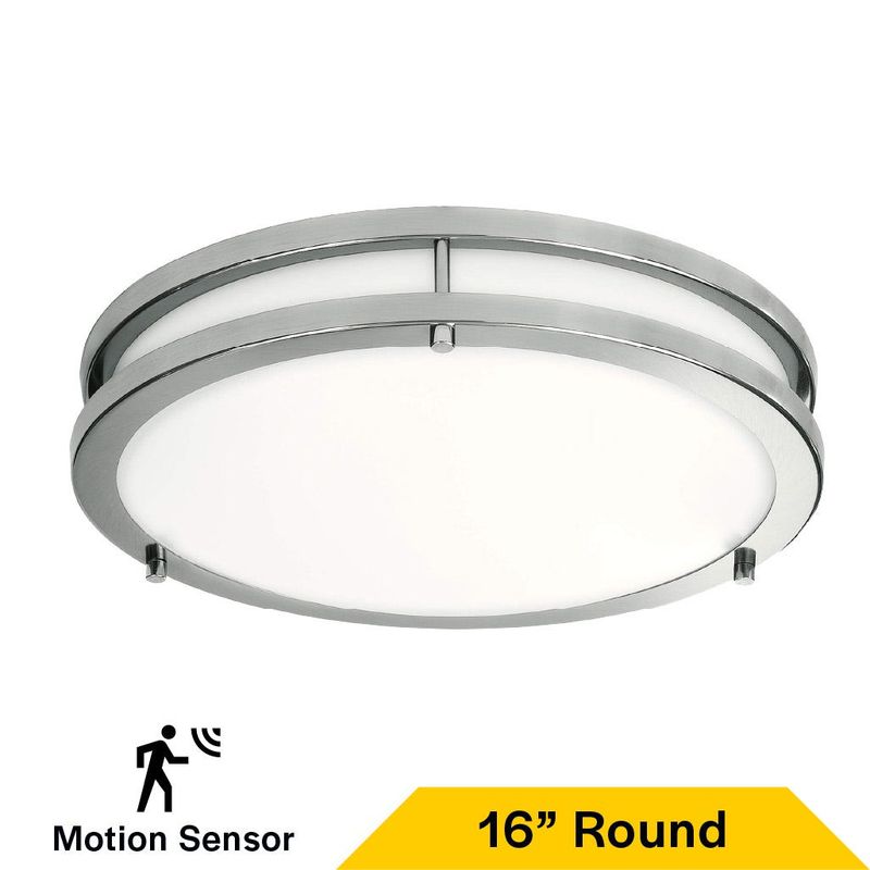 Flush Mount Brushed Nickel Double Ring 16 Flush Mount Brushed Nickel Double Ring 16" Selectable CCT 27/30/35/40/50K 25W 1750LM 120V TRIAC Dimming Plastic Lens with Microwave Motion Sensor
