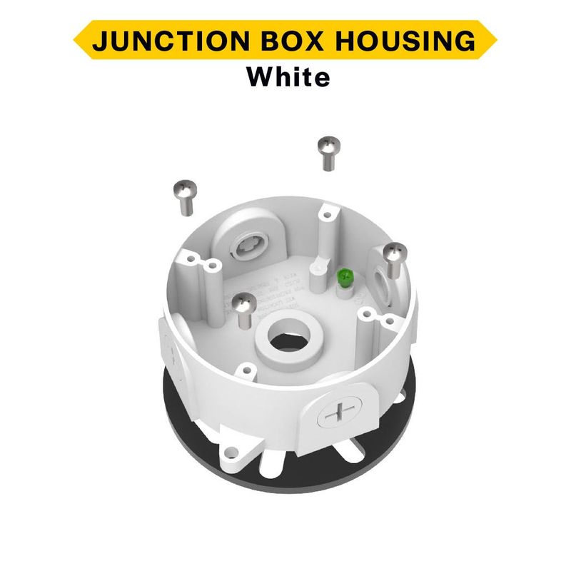 Junction Box Housing White with EPDM Form 4 Plugs 4 Screws and 1 Grounding Screw for Wall or Ceiling Mounting MBUL Mini Bullet Flood