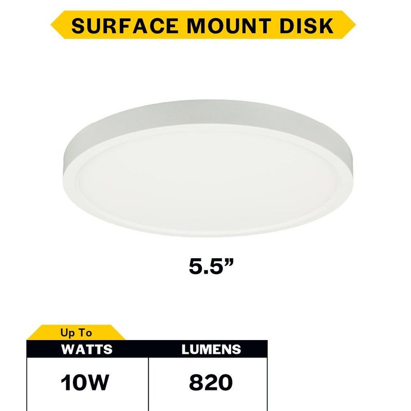 LED Surface Mount Disk 5.5in 10W 820 Lumens 27/30/35/40/50K Color Select 120V Triac Dim