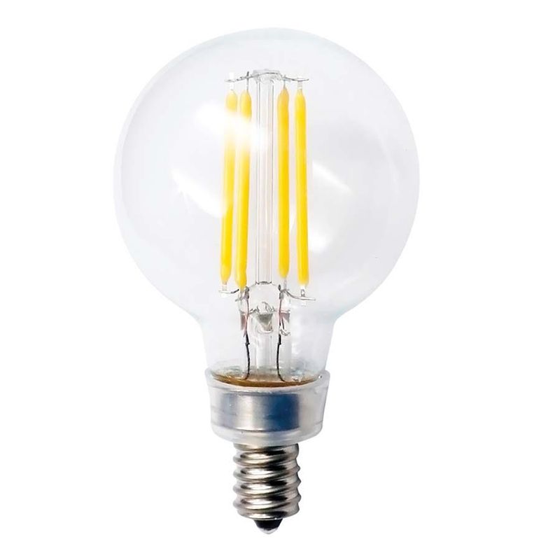 LED Globe (G16.5) Filament Bulb Clear Candelabra (E12) Base 120V 350 Lumen 15000 hours 82 CRI Dimmable