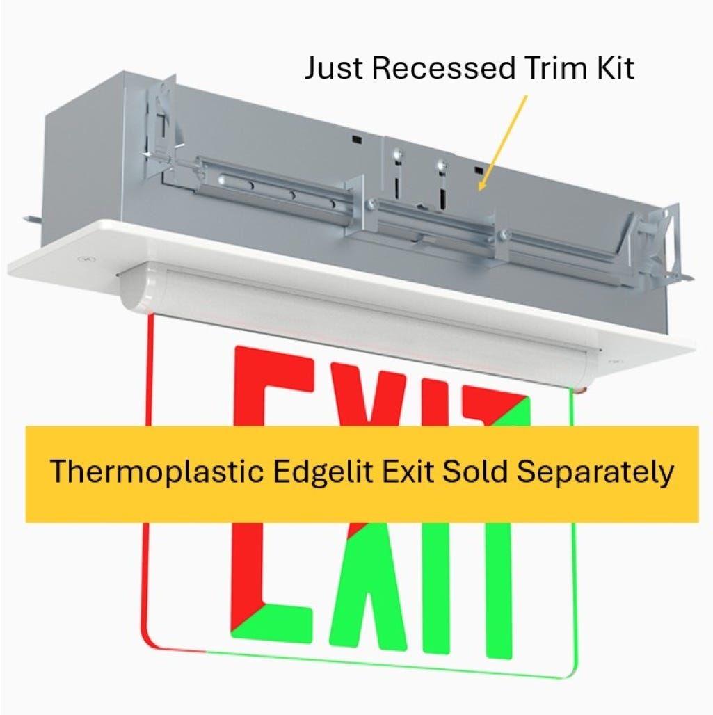 Edgelit Exit Recessed Mount Trim Kit for Ceiling or Wall With Bar Hangers and Plastic Trim Plate (for use with 97137) Edgelit Exit Recessed Mount Trim Kit for Ceiling or Wall With Bar Hangers and Plastic Trim Plate (for use with 97137)