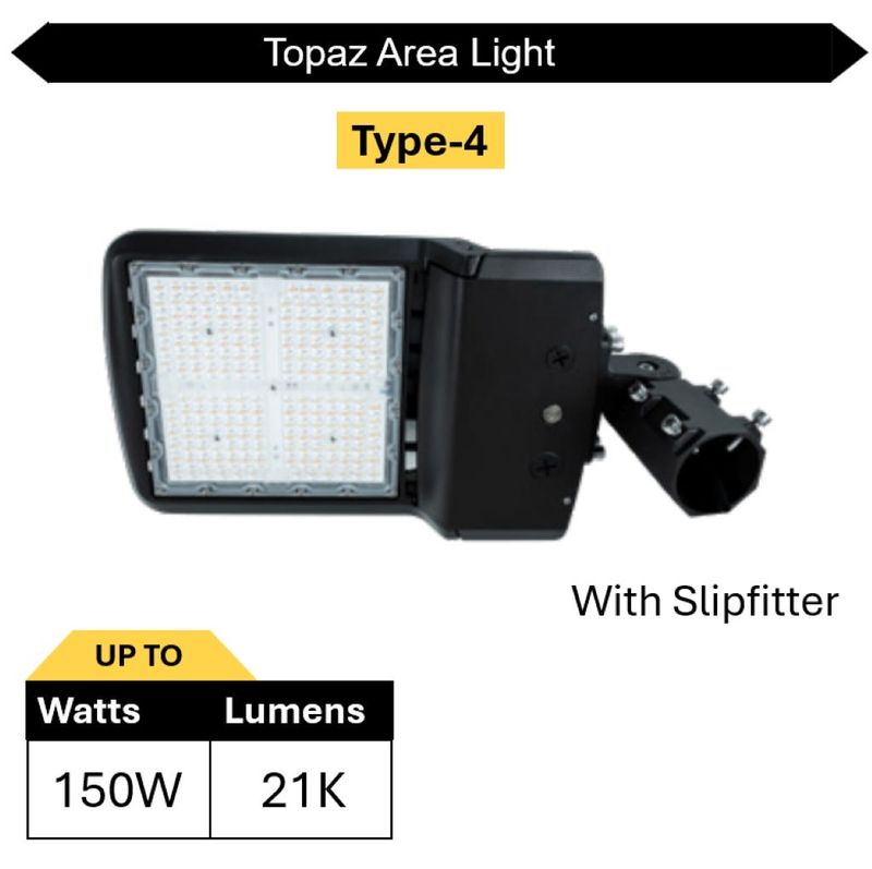 Topaz Area Light Power & Color Selectable Type 4 Slipfitter Bronze 70-100-150W 10500-15000-22000L 3K-4K-5K 0-10V Dim 120-277V 100KHr Topaz Area Light Power & Color Selectable Type 4 Slipfitter Bronze 70-100-150W 10500-15000-22000L 3K-4K-5K 0-10V Dim 120-277V 100KHr