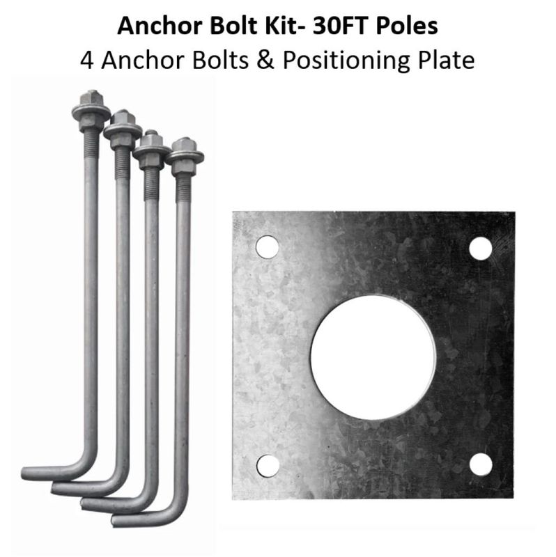 Anchor Bolts (4 pcs) and Anchor Bolt Positioning Plate For 5in Round Steel Pole with Standard Base (30FT) Anchor Bolts (4 pcs) and Anchor Bolt Positioning Plate For 5in Round Steel Pole with Standard Base (30FT)
