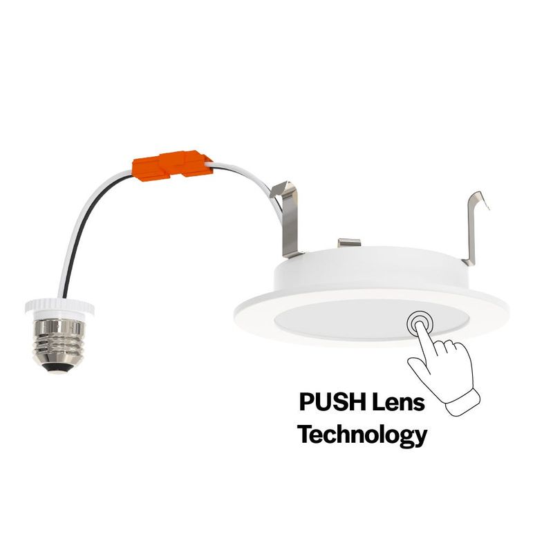 LED Retrofit Slim Downlight 4in Smooth Trim 8W 700 Lumen Push Lens for CCT Select 27/30/35/40/50 Triac Dim 90CRI 120V Friction Clips