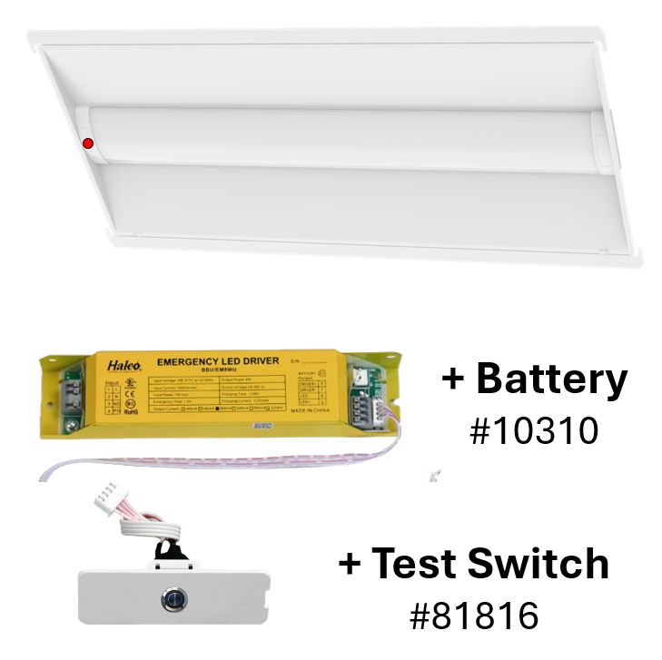 LED 2X4 Center Basket Troffer Retrofit Kit Controls Ready 3.5mm Receptacle Lumen & Color Selectable With 90 Min Emergency Battery Backup & Test Switch