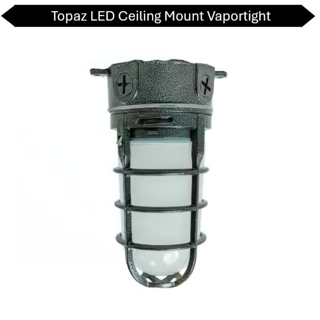 Topaz LED Vaportight Ceiling Mount Fixture 15W 850lm 4K 120V Hammered Black Indoor/Outdoor