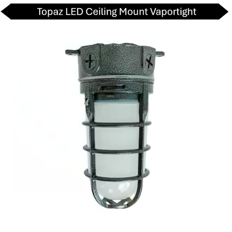 Topaz LED Vaportight Ceiling Mount Fixture 15W 850lm 4K 120V Hammered Black Indoor/Outdoor Topaz LED Vaportight Ceiling Mount Fixture 15W 850lm 4K 120V Hammered Black Indoor/Outdoor