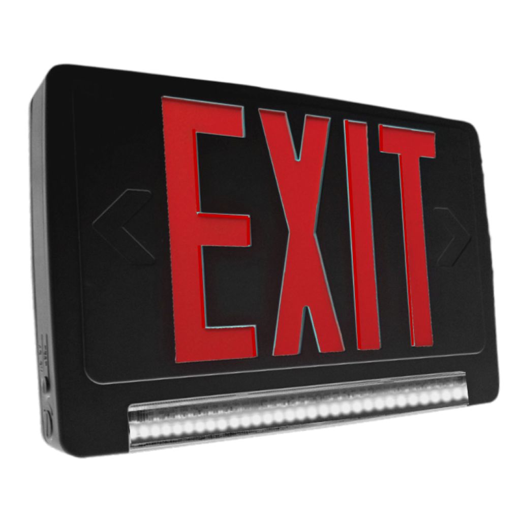 LightBar Exit & Emergency Combo, Red Legend, Black Housing, Self-Test & Diagnostics, Remote Capacity, Single/Double Face