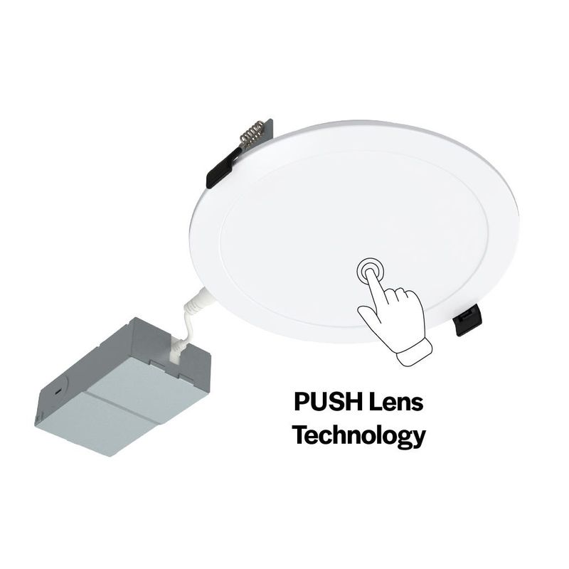 LED Slim Downlight 6in, Smooth Trim, 13W, 1100 Lumen, Push Lens for CCT Select 27/30/35/40/50, 90CRI, 120V Triac Dim