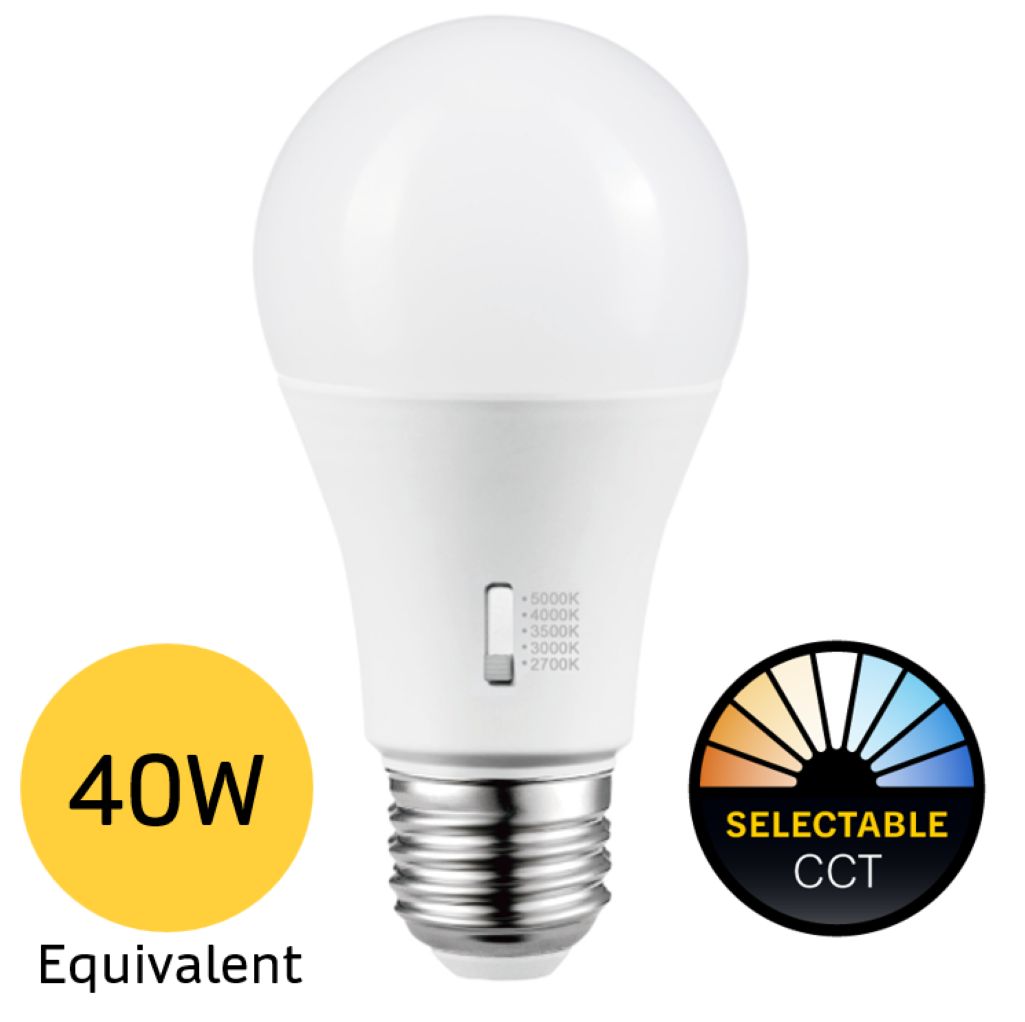 LED A19 Lamp Medium (E26) Base Color Selectable 2700K-5000K 6W 450 Lumens (40W Equiv) Dimmable T20