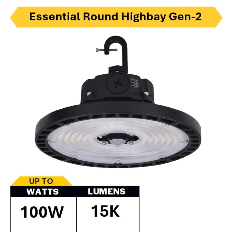 Essential Round Highbay (Gen-2) Controls Ready 3.5mm Jack Lumen Select 13,800-18,000-21,600 (90W-120W-150W), Color Select 4000K or 5000K, 120-277VAC, 0-10V Dimming, Black Essential Round Highbay (Gen-2) Controls Ready 3.5mm Jack Lumen Select 13,800-18,000-21,600 (90W-120W-150W), Color Select 4000K or 5000K, 120-277VAC, 0-10V Dimming, Black