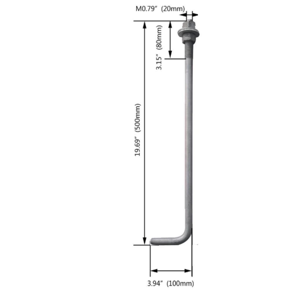 Anchor Bolts (4 pcs) and Anchor Bolt Positioning Plate For 4in Square Steel Pole with Standard Base (up to 25FT)