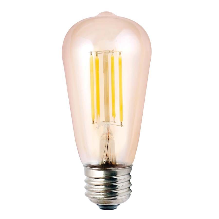 LED S19 Shape Filament Bulb Amber Medium (E26) Base 120V 400 Lumen 15000 hours 82 CRI Dimmable