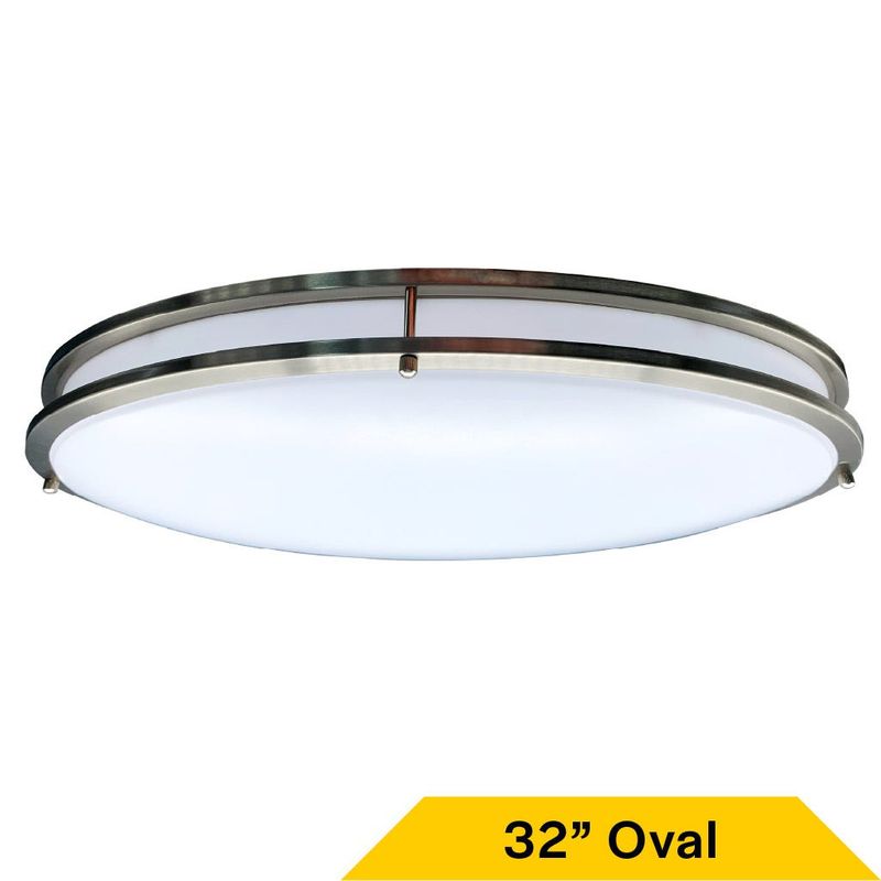 Flush Mount Large Oval Brushed Nickel Double Ring 32 Flush Mount Large Oval Brushed Nickel Double Ring 32" Selectable CCT 27/30/35/40/50K 50W 3900LM 120V TRIAC Dimming White Plastic Lens