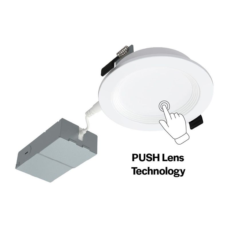 LED  Slim Downlight 4in, Baffle Trim, 9W, 750 Lumen, Push Lens for CCT Select 27/30/35/40/50, 90CRI, 120V Triac Dim