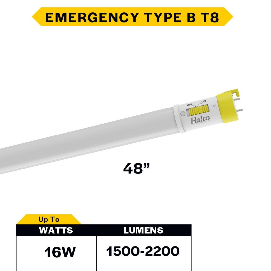 LED T8 Emergency Linear Tube 48in Type B with 90 min Battery Backup (2-pack) 17W 5-CCT Selectable 1500-2200 Lumens, Medium Bi-Pin G13 Base 80 CRI 120-277V UL924 NSF Rated LED T8 Emergency Linear Tube 48in Type B with 90 min Battery Backup (2-pack) 17W 5-CCT Selectable 1500-2200 Lumens, Medium Bi-Pin G13 Base 80 CRI 120-277V UL924 NSF Rated