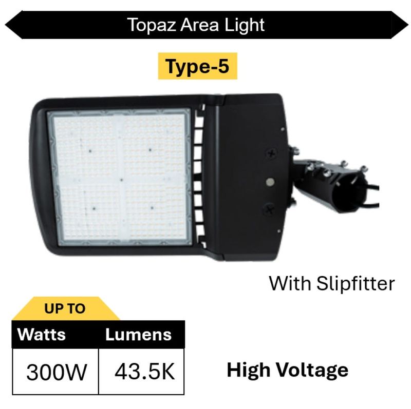 Topaz Area Light Power & Color Selectable High Voltage Type 5 Slipfitter Bronze 200-250-300W 31000-37500-43500L 3K-4K-5K 0-10V Dim 277-480V 100KHr Topaz Area Light Power & Color Selectable High Voltage Type 5 Slipfitter Bronze 200-250-300W 31000-37500-43500L 3K-4K-5K 0-10V Dim 277-480V 100KHr