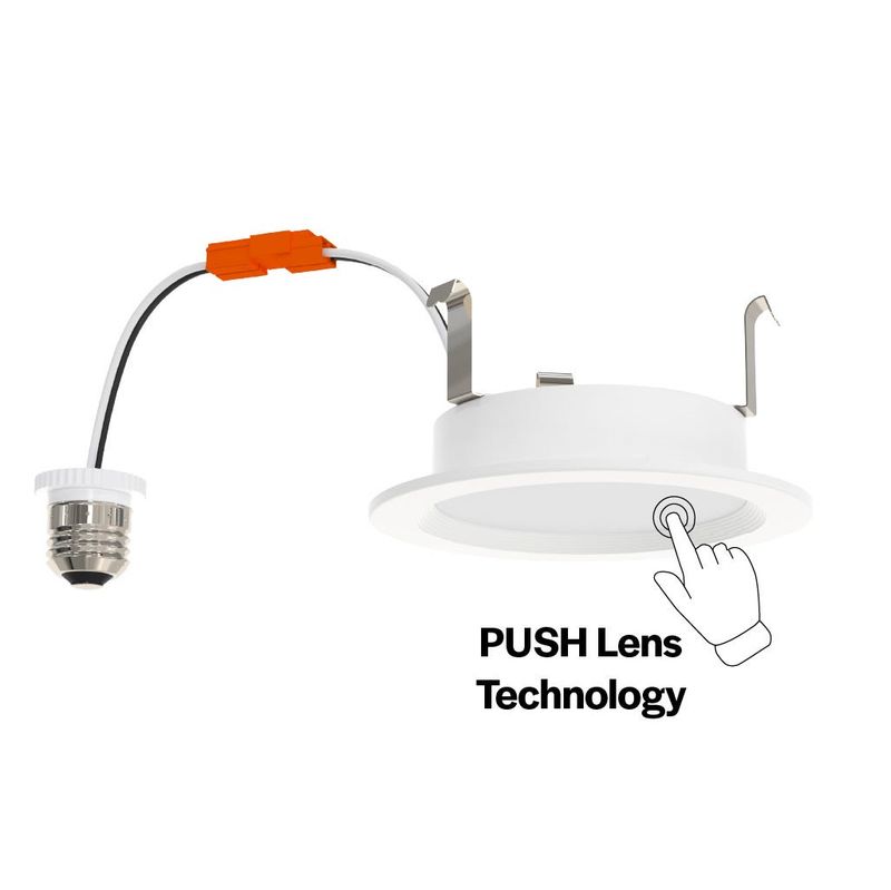 LED Retrofit Slim Downlight 4in Baffle Trim 8W 700 Lumen Push Lens for CCT Select 27/30/35/40/50 Triac Dim 90CRI 120V Friction Clips