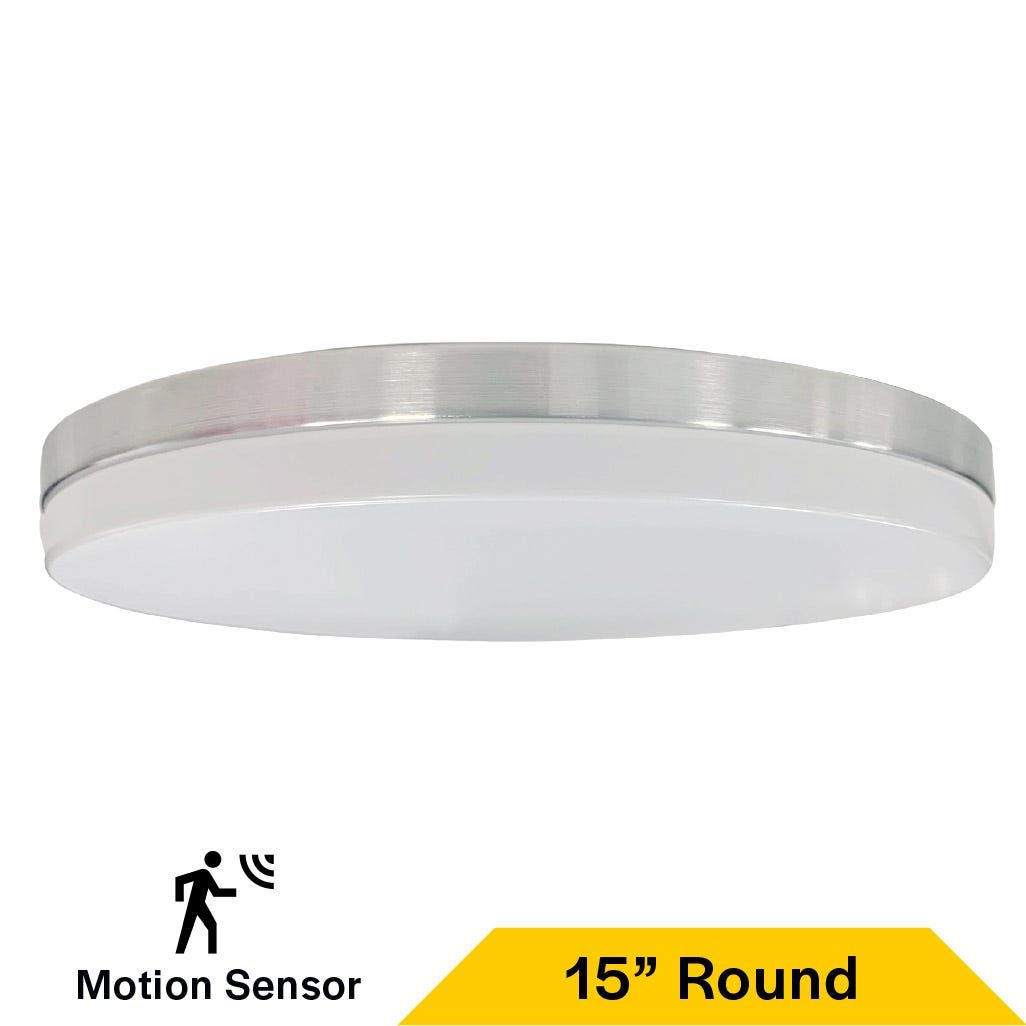 Flush Mount Brushed Nickel Trim Slim Drum 15 Flush Mount Brushed Nickel Trim Slim Drum 15" Selectable CCT 27/30/35/40/50K 25W 1900LM 120V TRIAC Dimming White Plastic Lens with Microwave Motion Sensor