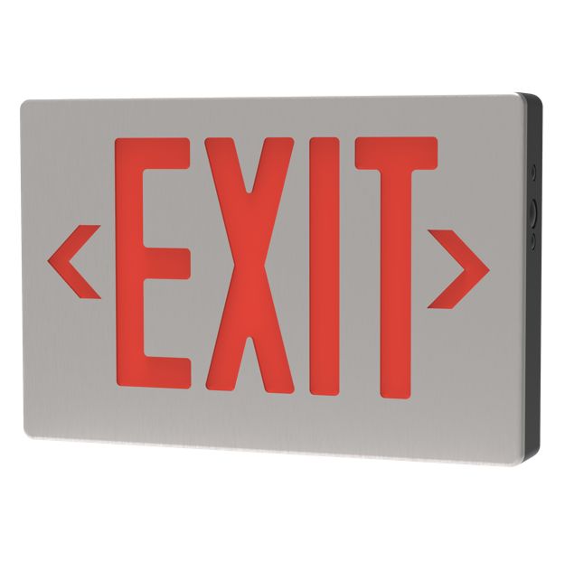 Emergence LED Die-Cast Exit Sign, Red Legend Universal Single/Double Face Brushed Aluminum Face Black Housing 100min Life Safety Light