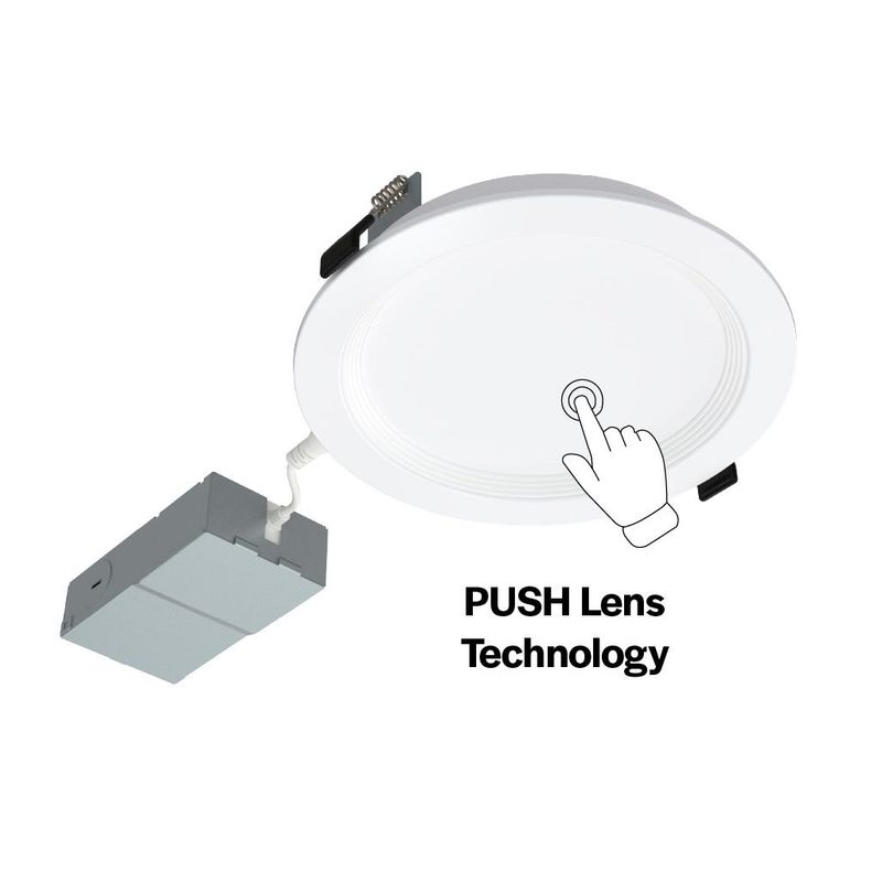 LED Slim Downlight 6in, Baffle Trim, 13W, 1100 Lumen, Push Lens for CCT Select 27/30/35/40/50, 90CRI, 120V Triac Dim