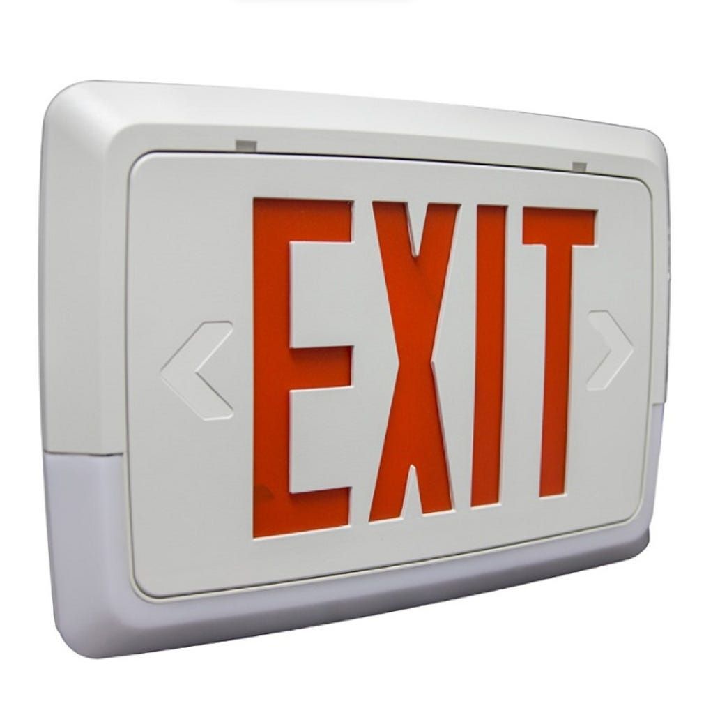 Low Profile Exit & Emergency Combo, Single Face, Red Legend, White Housing, Designed for Low Level Wall Mounting (2-6FT)