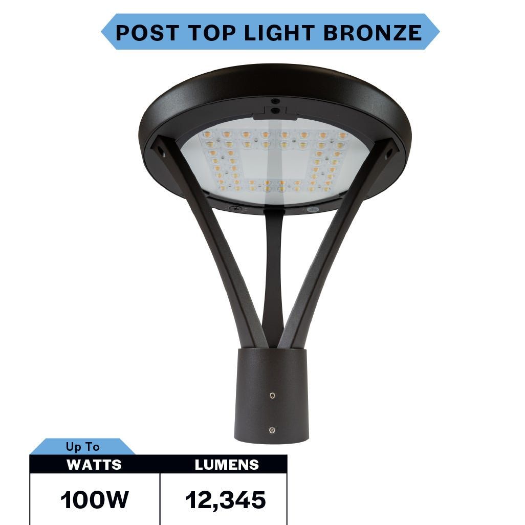Topaz Outdoor Power & Color Selectable Post Top Light Bronze (60-80-100W, 3-4-5K) with Optional Photocell 7,800-12,345lm Topaz Outdoor Power & Color Selectable Post Top Light Bronze (60-80-100W, 3-4-5K) with Optional Photocell 7,800-12,345lm
