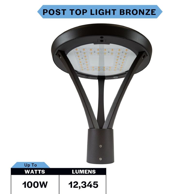 Topaz Outdoor Power & Color Selectable Post Top Light Bronze (60-80-100W, 3-4-5K) with Optional Photocell 7,800-12,345lm