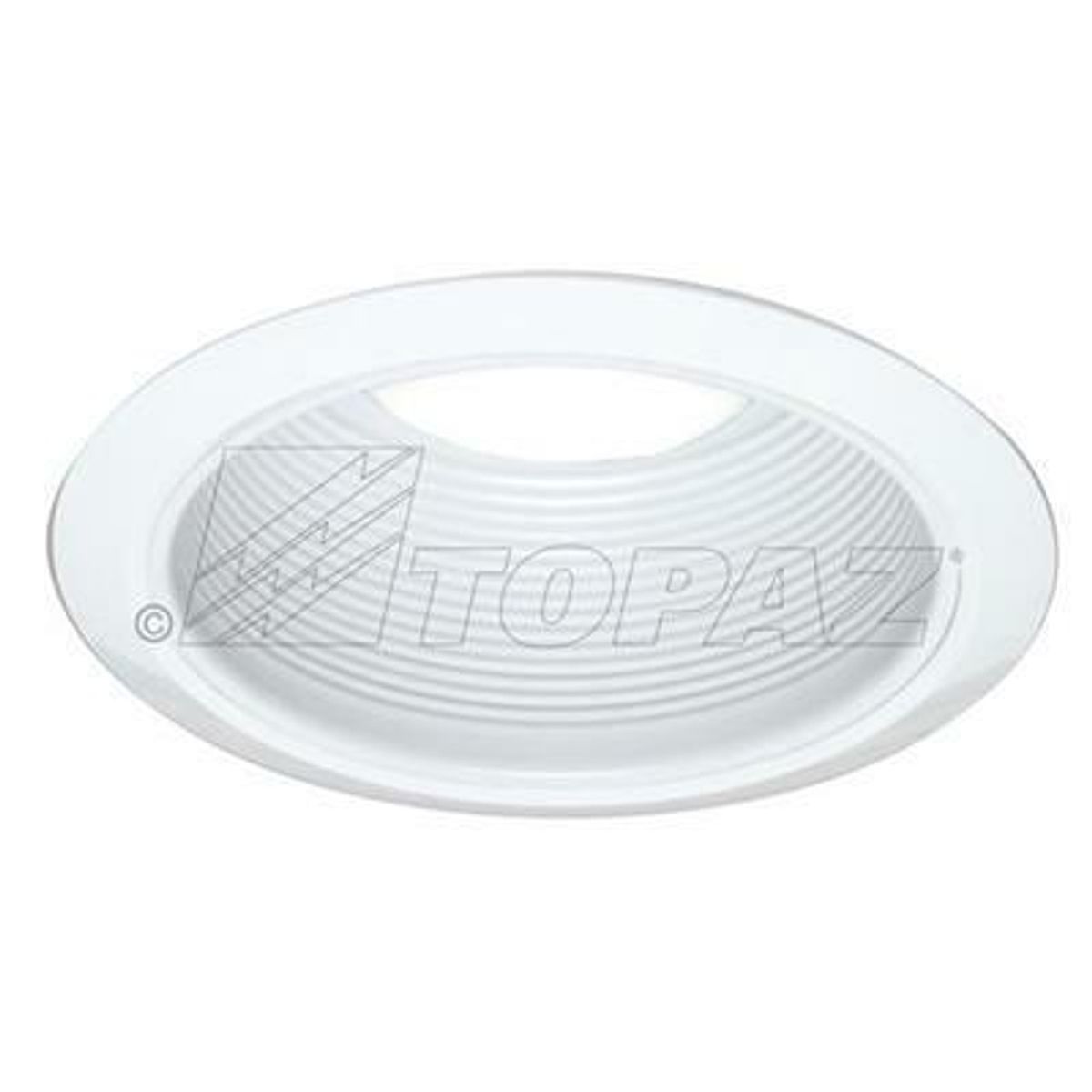 Topaz 6in Can Trim Socket Supporting Matte White Step Baffle with White Ring, Airtight, Torsion Springs, for Floating Medium Base Socket Uses R40, PAR38 Lamps or LED Equiv Topaz 6in Can Trim Socket Supporting Matte White Step Baffle with White Ring, Airtight, Torsion Springs, for Floating Medium Base Socket Uses R40, PAR38 Lamps or LED Equiv
