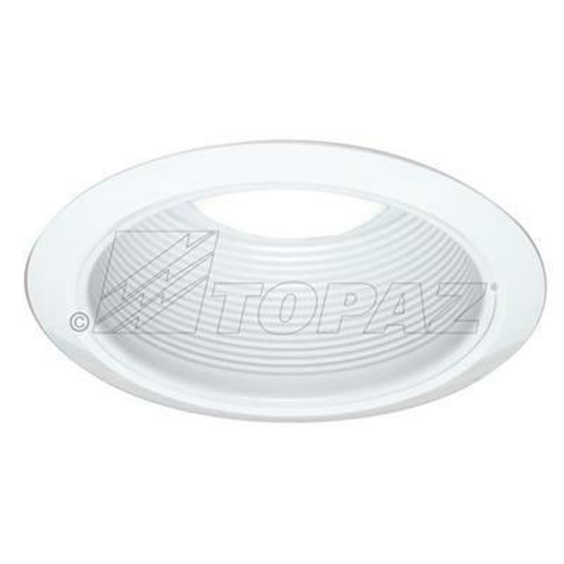 Topaz 6in Can Trim Socket Supporting Matte White Step Baffle with White Ring, Airtight, Torsion Springs, for Floating Medium Base Socket Uses R40, PAR38 Lamps or LED Equiv Topaz 6in Can Trim Socket Supporting Matte White Step Baffle with White Ring, Airtight, Torsion Springs, for Floating Medium Base Socket Uses R40, PAR38 Lamps or LED Equiv
