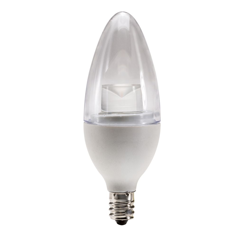 Topaz LED Bullet 3000K 2.8W 25W-EQ Straight Top B11 Candelabra E12 Base 120V White Bottom Clear Top Dimmable Topaz LED Bullet 3000K 2.8W 25W-EQ Straight Top B11 Candelabra E12 Base 120V White Bottom Clear Top Dimmable
