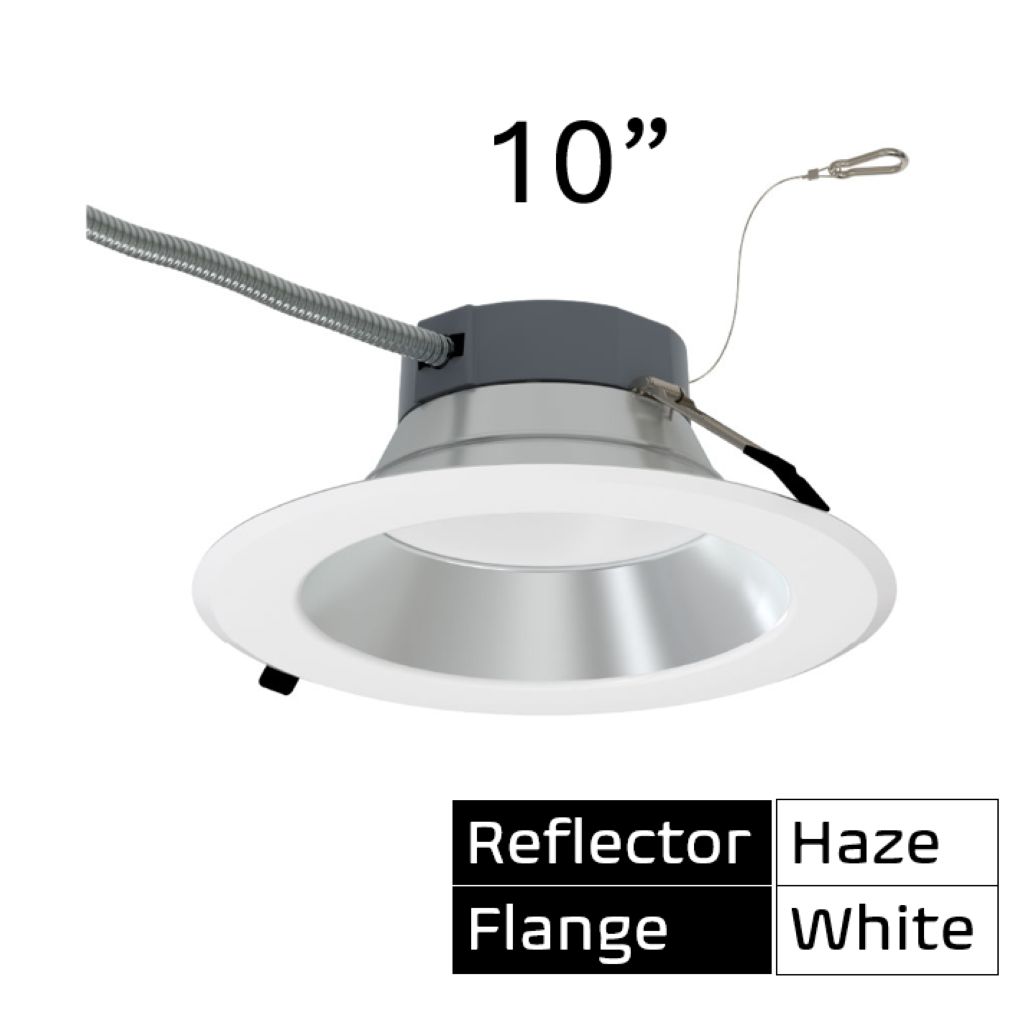 Commercial Retrofit Downlight, 10in, Lumen and CCT Select, 120-277V,  Dimmable TRIAC/ELV & 0-10V, Haze Reflector, White Flange