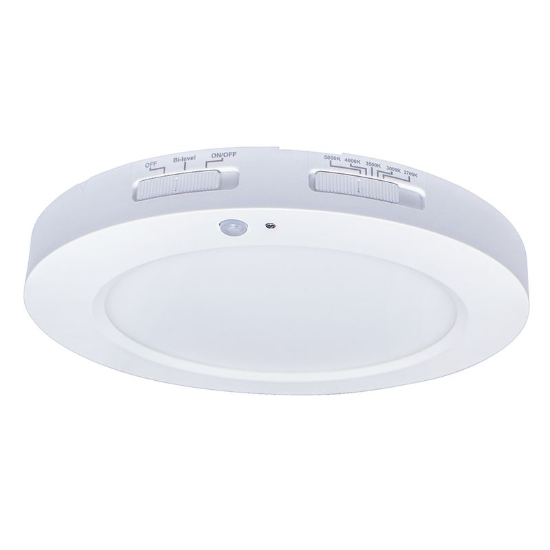 Topaz 7in Round White Surface Mount Disk with PIR Motion Sensor 13W 5-CCT Select 1150lm 75W-equiv Dimmable 120V 90CRI