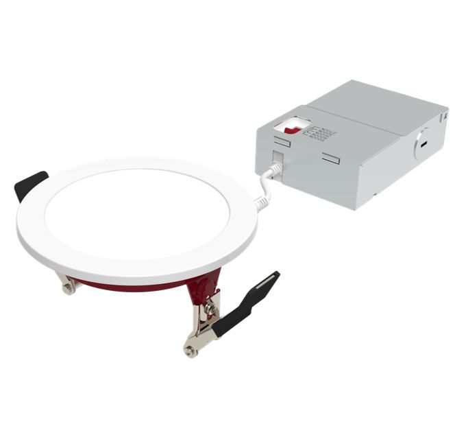 LED Fire Rated 4in Slim Downlight Color Selectable 11W 900 Lumen Flat Smooth Trim 120V Triac Dimmable T24