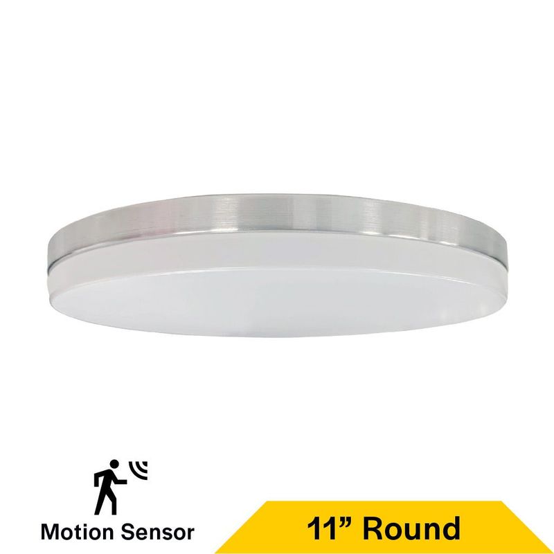 Flush Mount Brushed Nickel Trim Slim Drum 11 Flush Mount Brushed Nickel Trim Slim Drum 11" Selectable CCT 27/30/35/40/50K 15W 1250LM 120V TRIAC Dimming White Plastic Lens with Microwave Motion Sensor