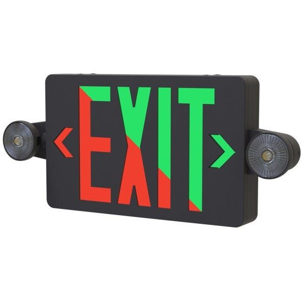 Emergence LED Exit Emergency Light Combo Black Thermoplastic Field Selectable Red/Green Legend Single/Double Face Battery Backup T20